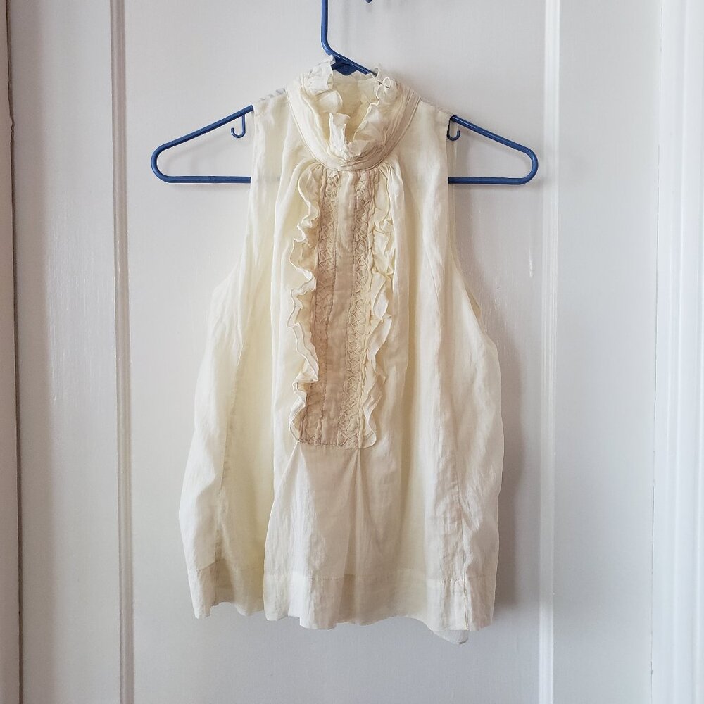 Forever 21 Cream Ruffle Mock Neck Halter Top Romantic Victorian NWOT